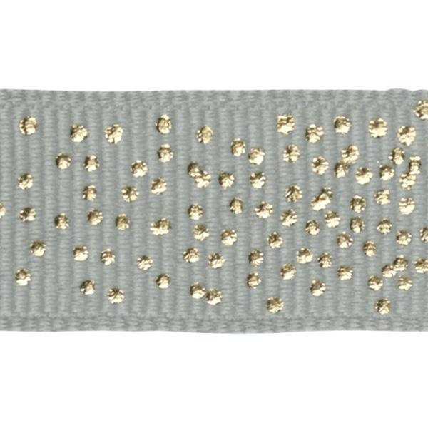 Gavebånd Cool Grey med guld dots 15mm