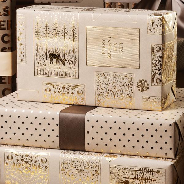 Julepapir 6478 Brown XMas Greetings  55 cm